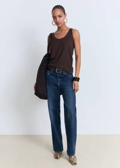 Mango Strap Linen Top Brown