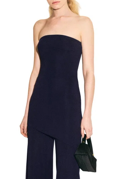Mango Strapless Asymmetric Knit Top In Blue