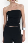 Mango Ribbed Fold Over Bandeau Top In Black In Black