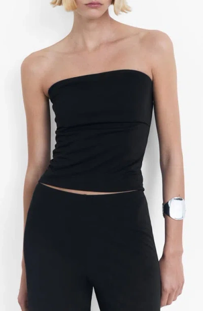 Mango Ribbed Fold Over Bandeau Top In Black