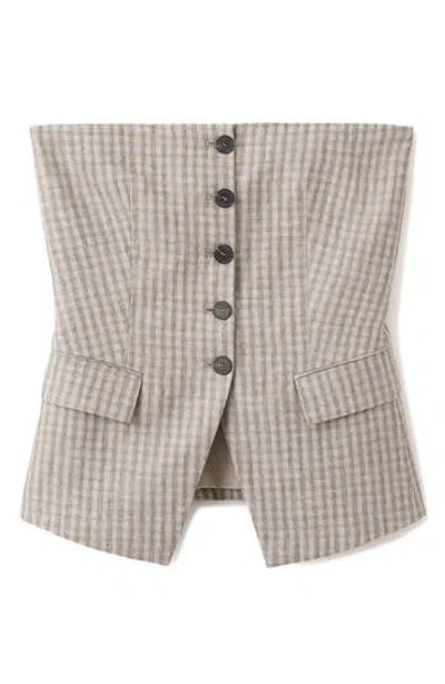 Mango Strapless Check Print Vest In Light/ Pastel Grey