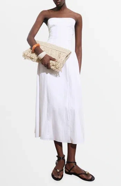 Mango Strapless Cotton Blend Midi Dress In Multi