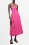 Mango Strapless Cotton Blend Midi Dress In Pink
