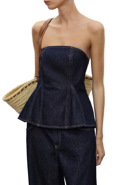 MANGO MANGO STRAPLESS DENIM PEPLUM TOP