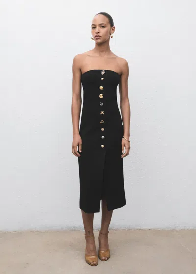 Mango Strapless Dress With Jewel Buttons Black