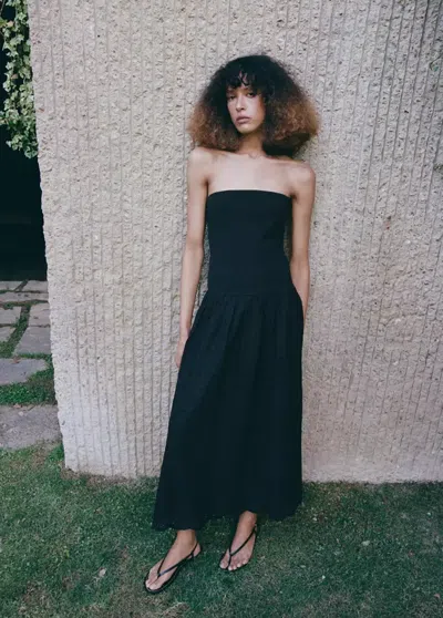 Mango Strapless Dress With Openwork Embroidery In Black