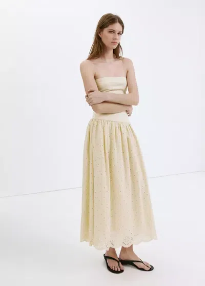 Mango Strapless Dress With Openwork Embroidery In Sand