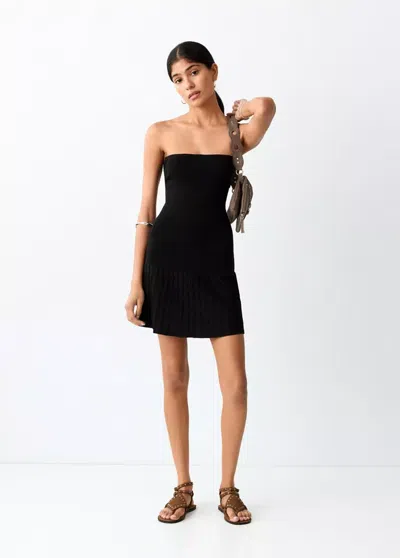 Mango Strapless Dress With Ruffles In Black