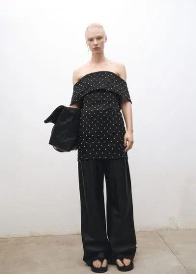 Mango Strapless Dress With Shiny Details Black
