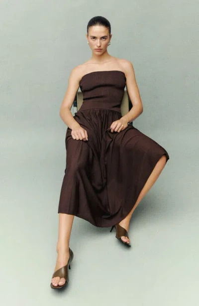Mango Strapless Drop Waist Maxi Dress In Brown