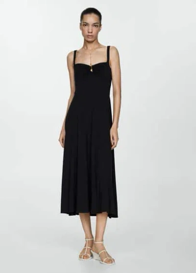 Mango Strapless Flared Dress Black In Noir