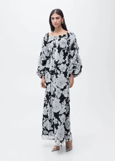 Mango Strapless Floral Dress Black