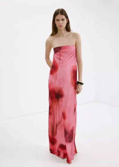 Mango Strapless Floral Dress In Pastel Pink