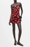 Mango Bandeau Ruched Sides Mini Dress In Red