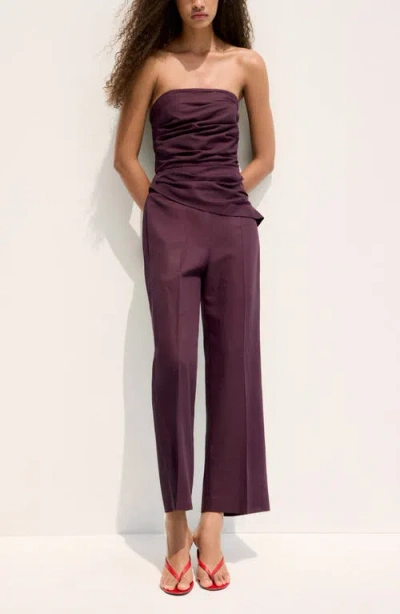 Mango Strapless Jumpsuit In Burgundy