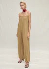 Mango Strapless Jumpsuit With Puffed Hem Beige In Beige