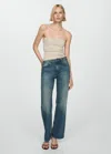 Mango Strapless Rib Top In Light/pastel Grey
