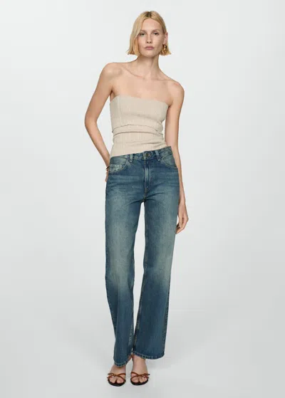Mango Strapless Knitted Top In Light/pastel Grey
