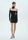 Mango Off-the-shoulder Velvet Dress Night Blue In Black