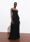 Mango Strapless Ruffle Maxi Dress In Black