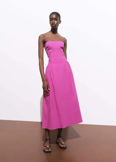 Mango Robe Midi Bustier Fuchsia - Femme - L -