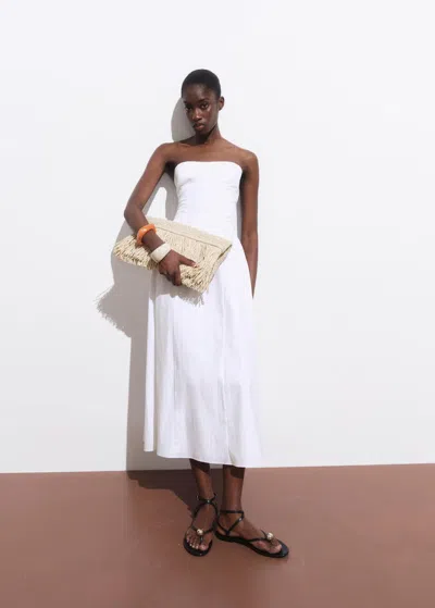 Mango Robe Midi Bustier Blanc - Femme - L -