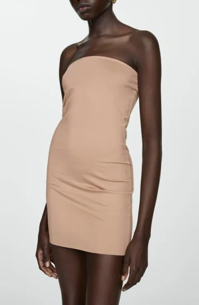 Mango Strapless Mini Slipdress In Beige