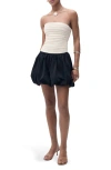 Mango Strapless Mixed Media Bubble Hem Minidress In Ecru
