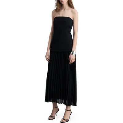 Mango Strapless Mixed Media Maxi Dress In Black