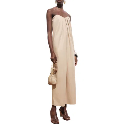 Mango Strapless Pleat Front Dress In Brown