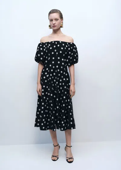 Mango Strapless Polka Dot Dress Black