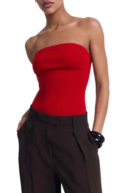 Mango Strapless Rib Top In Red