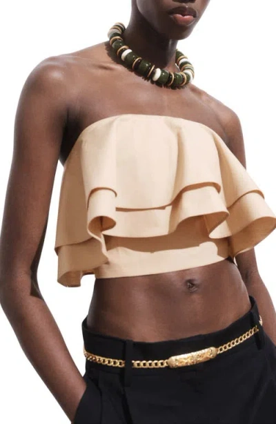 MANGO MANGO STRAPLESS RUFFLE TOP