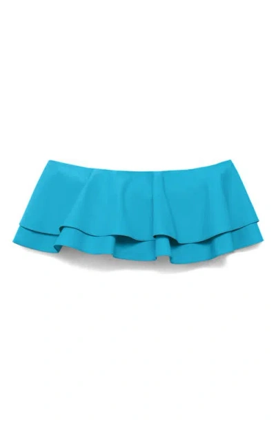 Mango Strapless Ruffle Top In Blue