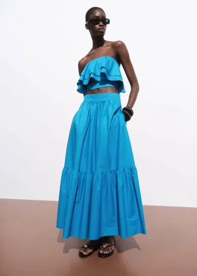 Mango Strapless Top With Ruffles Blue