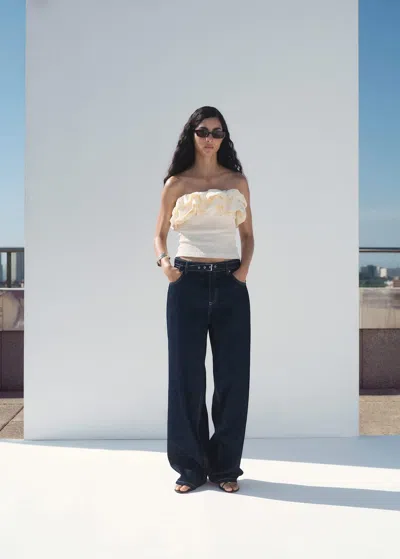 Mango Strapless Top With Ruffles In Sand