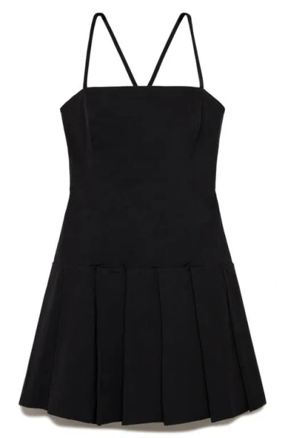 Mango Strappy Back Pleated Minidress In Black