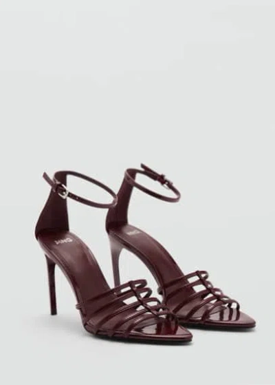 Mango Strappy Heeled Sandals Burgundy