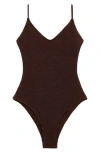 Mango Strappy Rib One-piece Swimsuit In Brown