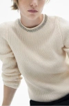 Mango Strass Rhinestone Embellished Crewneck Sweater In Ecru