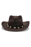Mango Straw Hat With Shells In Burgundy