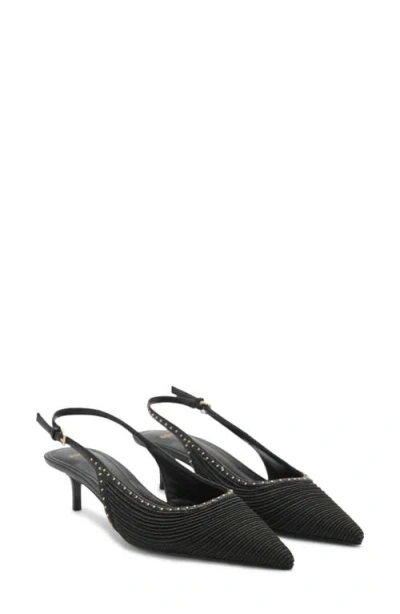 Mango Stud Detailed Pointed Slingback Kitten Heels In Black