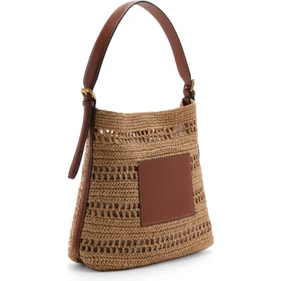 Mango Raffia Lined Tote Bag In Brown