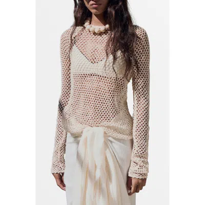 Mango Stretch Cotton Crochet Sweater In Neutral