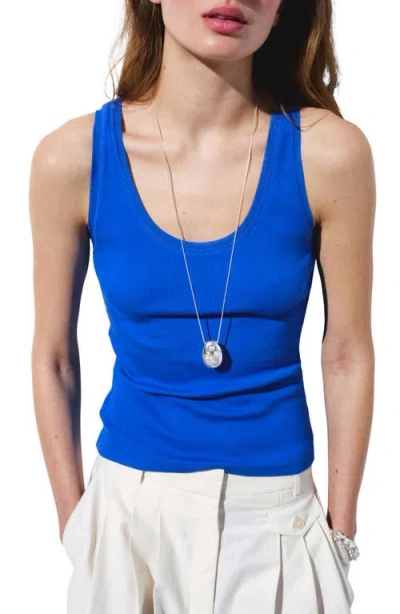 Mango Stretch Cotton Scoop Neck Tank In Blue