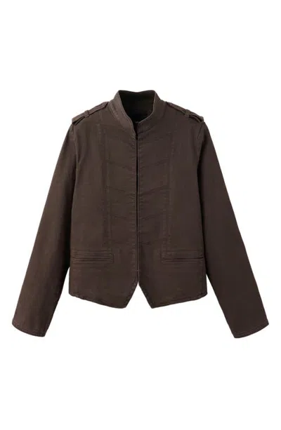 Mango Stretch Denim Military Jacket In Brown