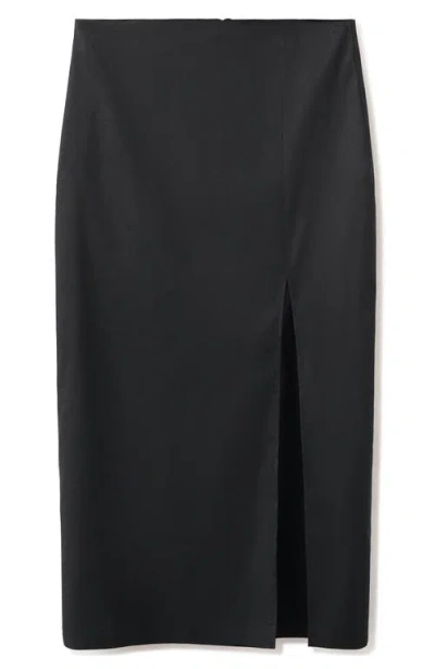 Mango Stretch Linen & Cotton Blend Midi Skirt In Black