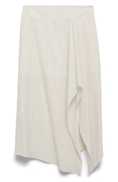 Mango Stripe Asymmetric Midi Skirt In White