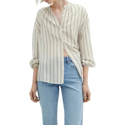 Mango Stripe Balloon Sleeve Button-up Shirt In Natural White