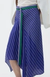 Mango Stripe Belted Asymmetric Midi Skirt